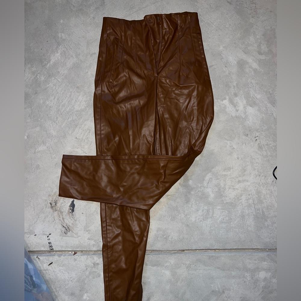 NWOT Zara Brown Leather Pants